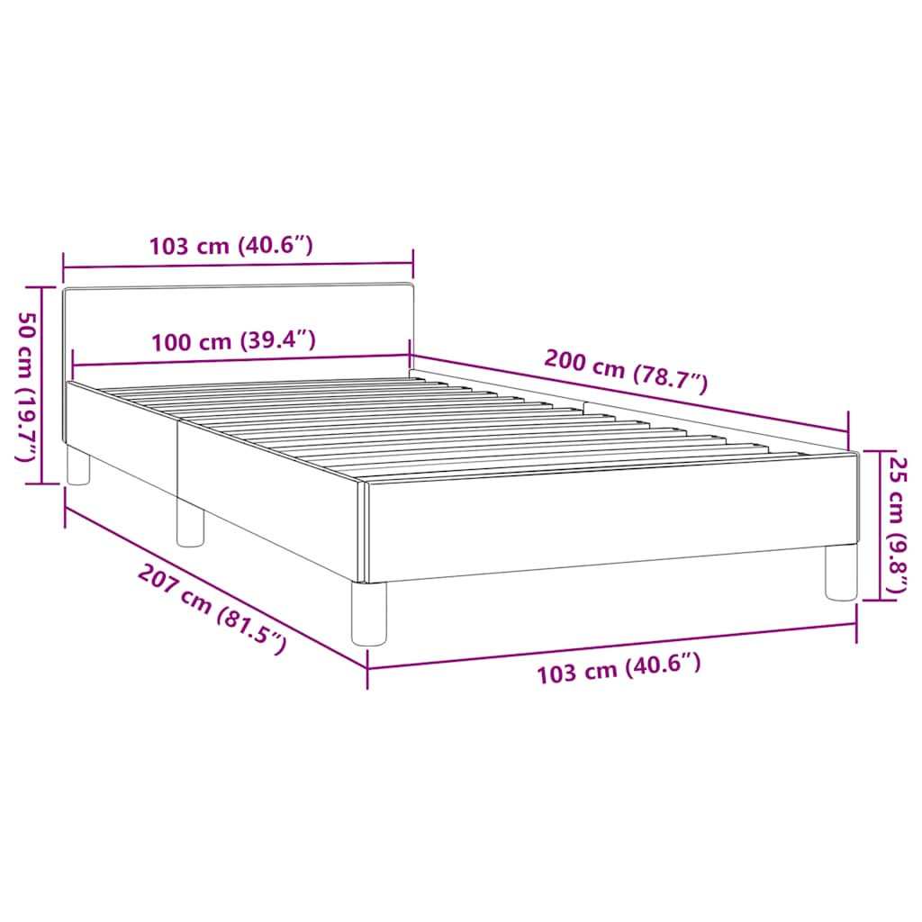 Sengeramme med hovedgærde uden madras Grå 100x200 cm