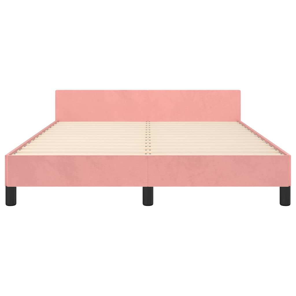 Sengeramme med hovedgærde uden madras Pink 140x190 cm Fløjl