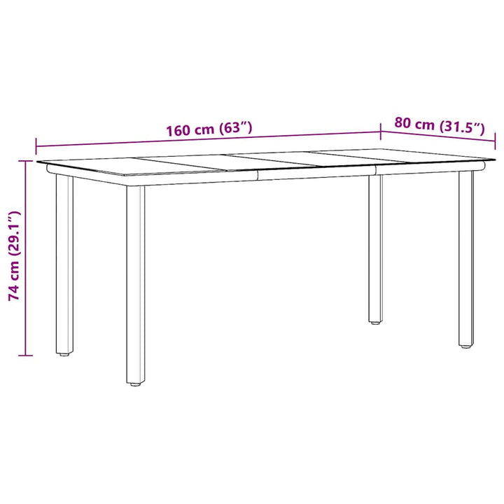 havebord 160x80x74 cm stål og hærdet glas sort