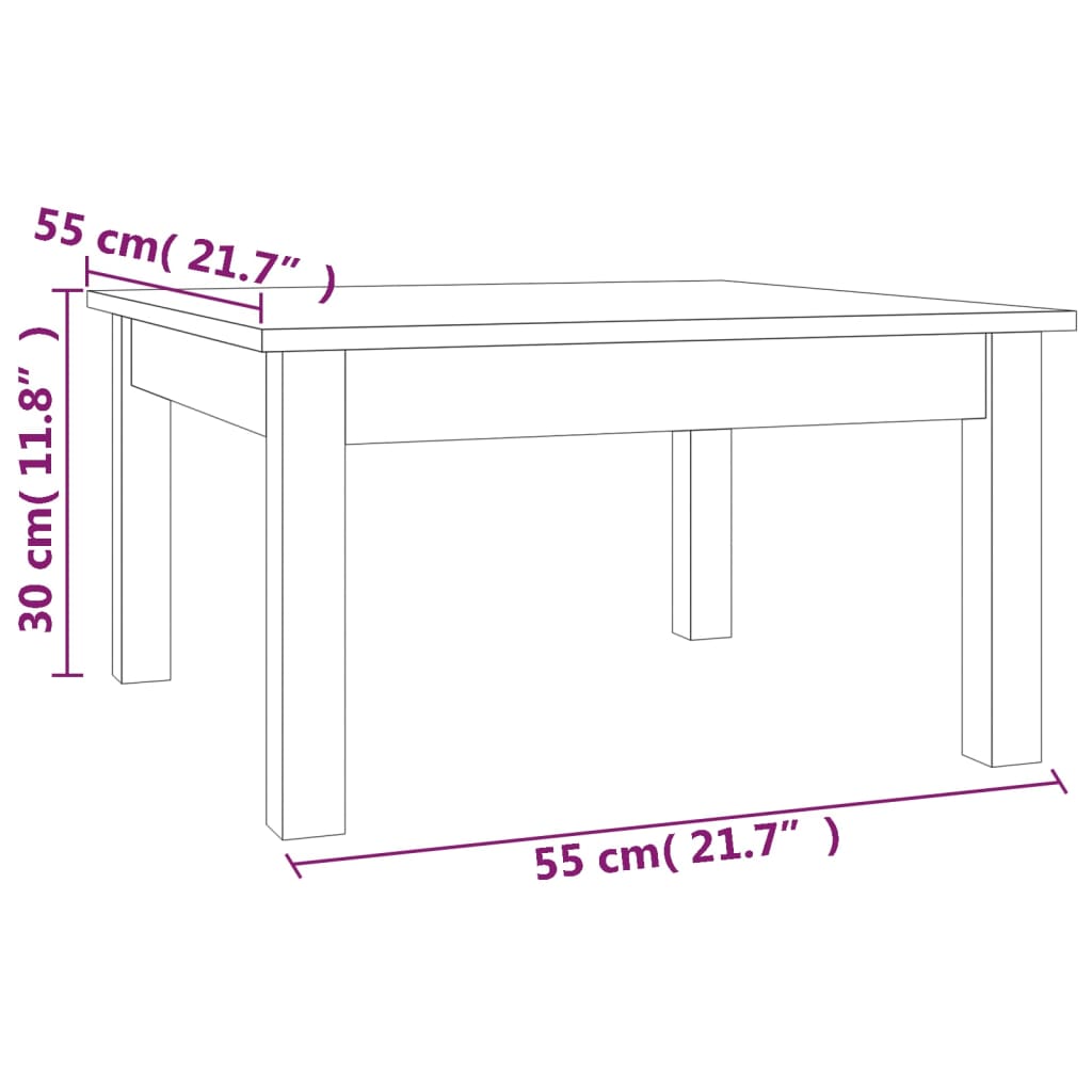sofabord 55x55x30 cm massivt fyrretræ grå