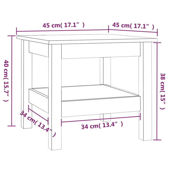 sofabord 45x45x40 cm massivt træ fyrretræ