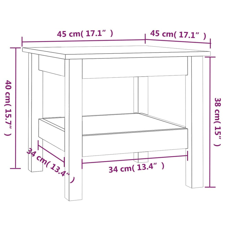 sofabord hvid 45x45x40 cm massivt træ fyrretræ