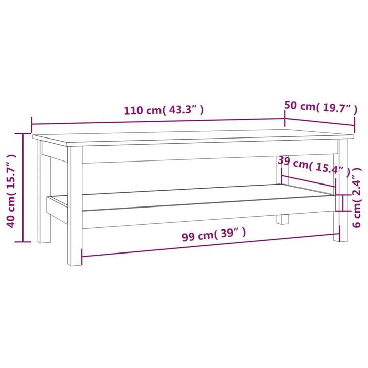 sofabord 110x50x40 cm massivt fyrretræ grå