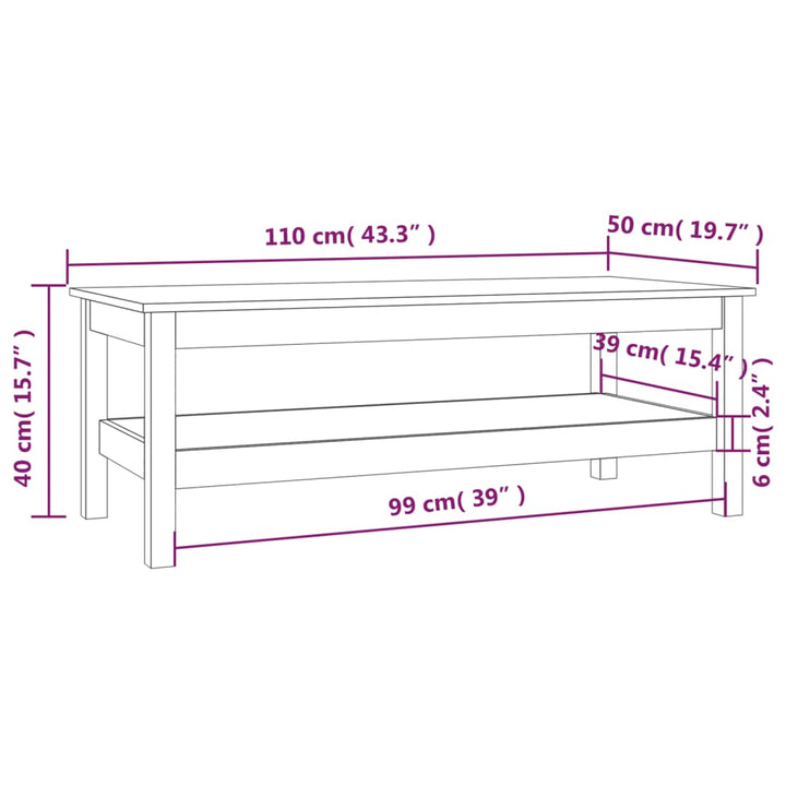 sofabord 110x50x40 cm massivt fyrretræ gyldenbrun