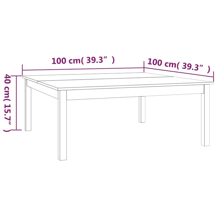 sofabord 100x100x40 cm massivt fyrretræ hvid