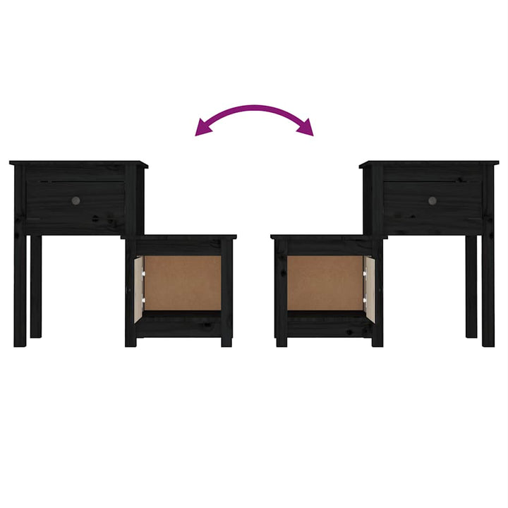 sengebord 79,5x38x65,5 cm massivt fyrretræ sort