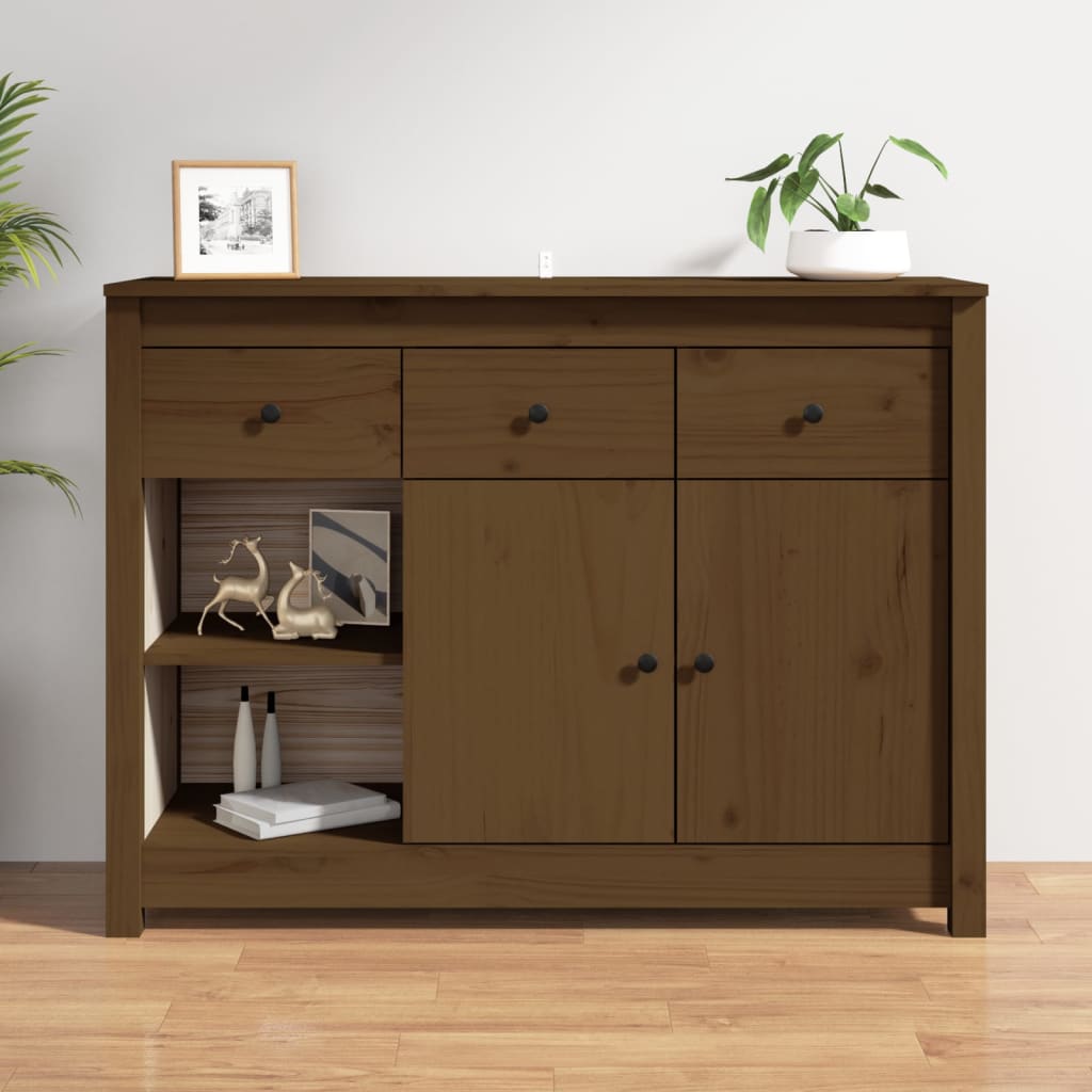 skænk 100x35x74 cm massivt fyrretræ gyldenbrun