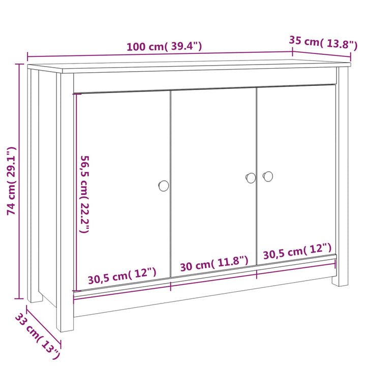 skænk 100x35x74 cm massivt fyrretræ grå
