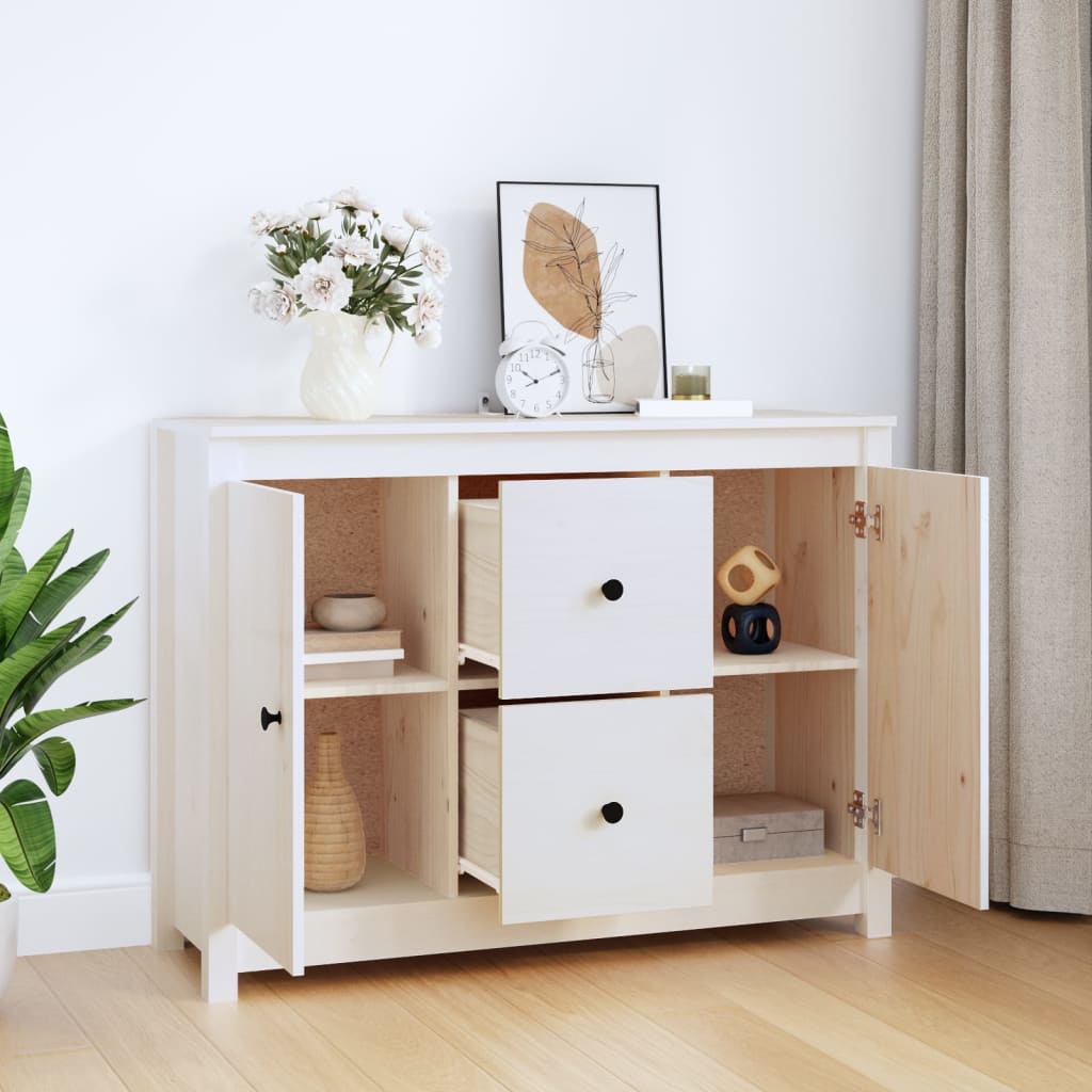 skænk 100x35x74 cm massivt fyrretræ hvid