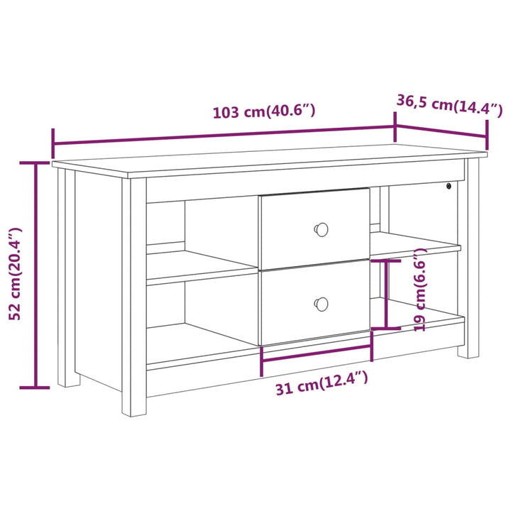 tv-bord 103x36,5x52 cm massivt fyrretræ gyldenbrun