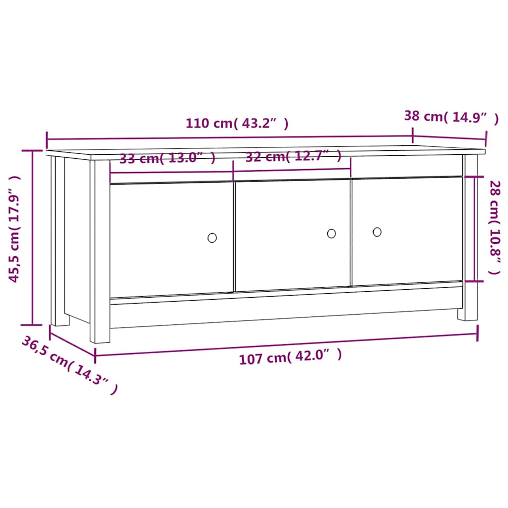 skoreol 110x38x45,5 cm massivt fyrretræ hvid