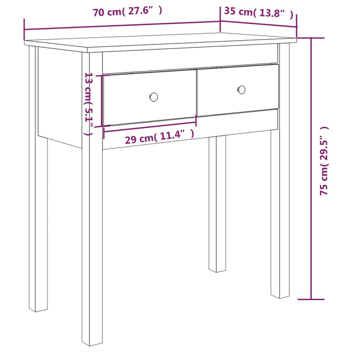 konsolbord 70x35x75 cm massivt fyrretræ hvid