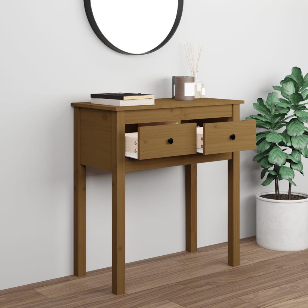 konsolbord 70x35x75 cm massivt fyrretræ gyldenbrun