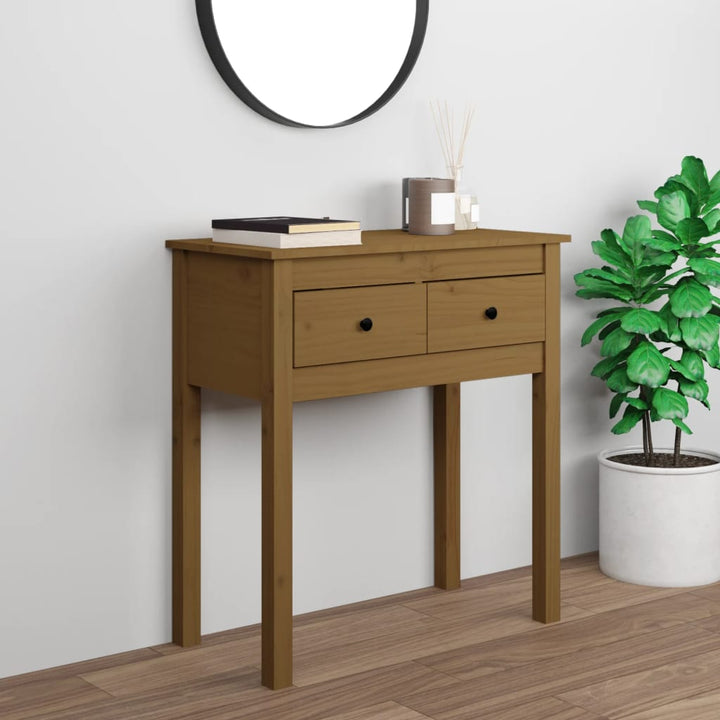 konsolbord 70x35x75 cm massivt fyrretræ gyldenbrun