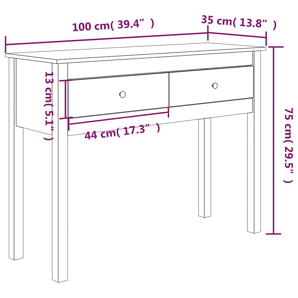 konsolbord 100x35x75 cm massivt fyrretræ