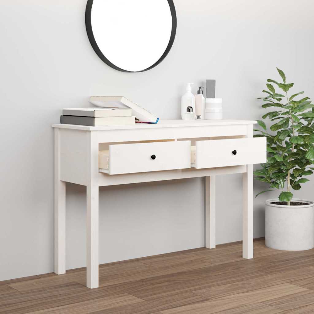 konsolbord 100x35x75 cm massivt fyrretræ hvid