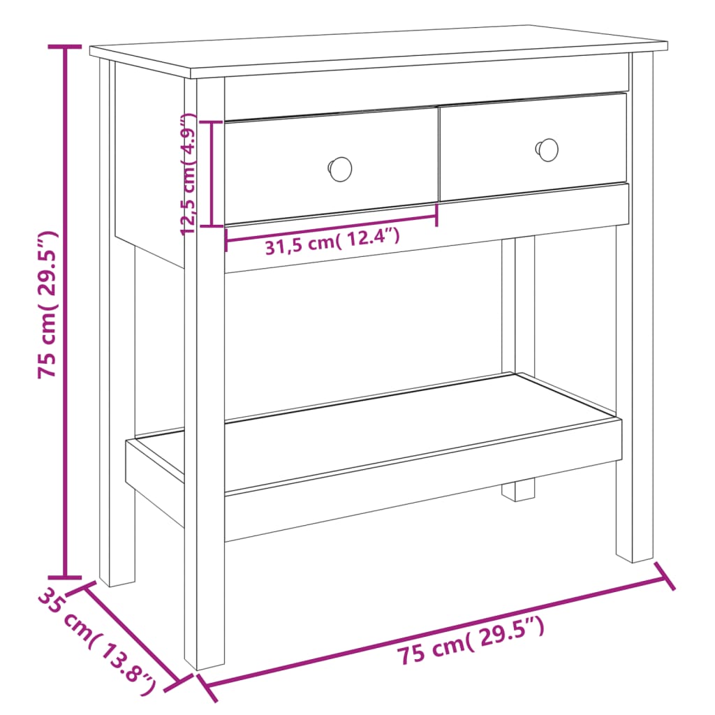 konsolbord 75x35x75 cm massivt fyrretræ
