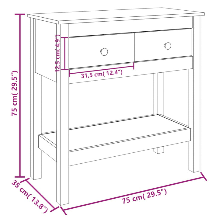 konsolbord 75x35x75 cm massivt fyrretræ