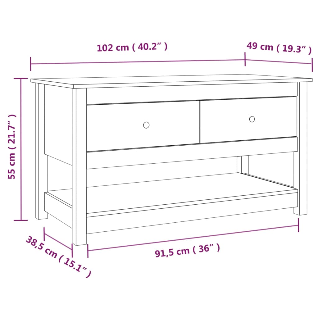 sofabord 102x49x55 cm massivt fyrretræ grå