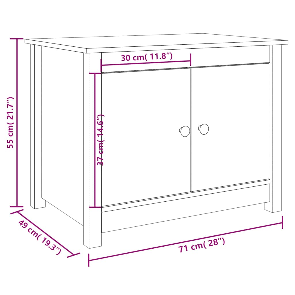 sofabord 71x49x55 cm massivt fyrretræ hvid