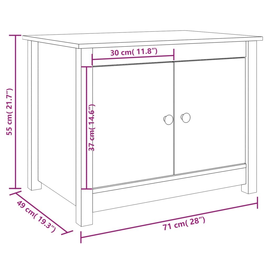 sofabord 71x49x55 cm massivt fyrretræ grå