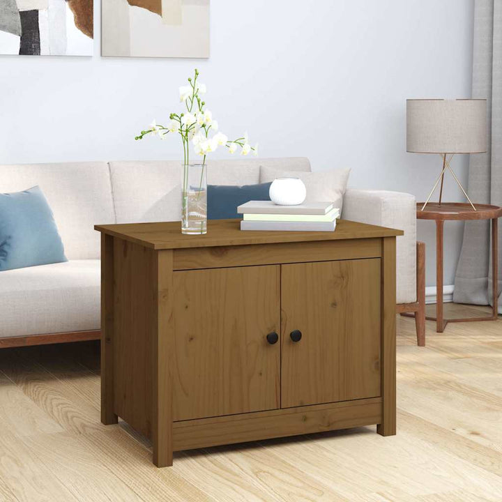 sofabord 71x49x55 cm massivt fyrretræ gyldenbrun
