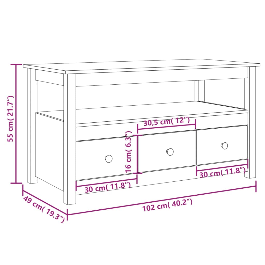 sofabord 102x49x55 cm massivt fyrretræ