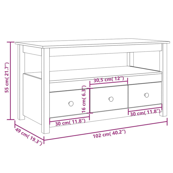 sofabord 102x49x55 cm massivt fyrretræ