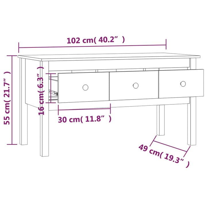 sofabord 102x49x55 cm massivt fyrretræ hvid