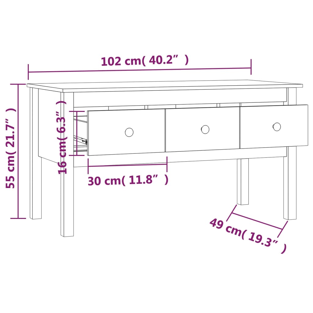 sofabord 102x49x55 cm massivt fyrretræ grå