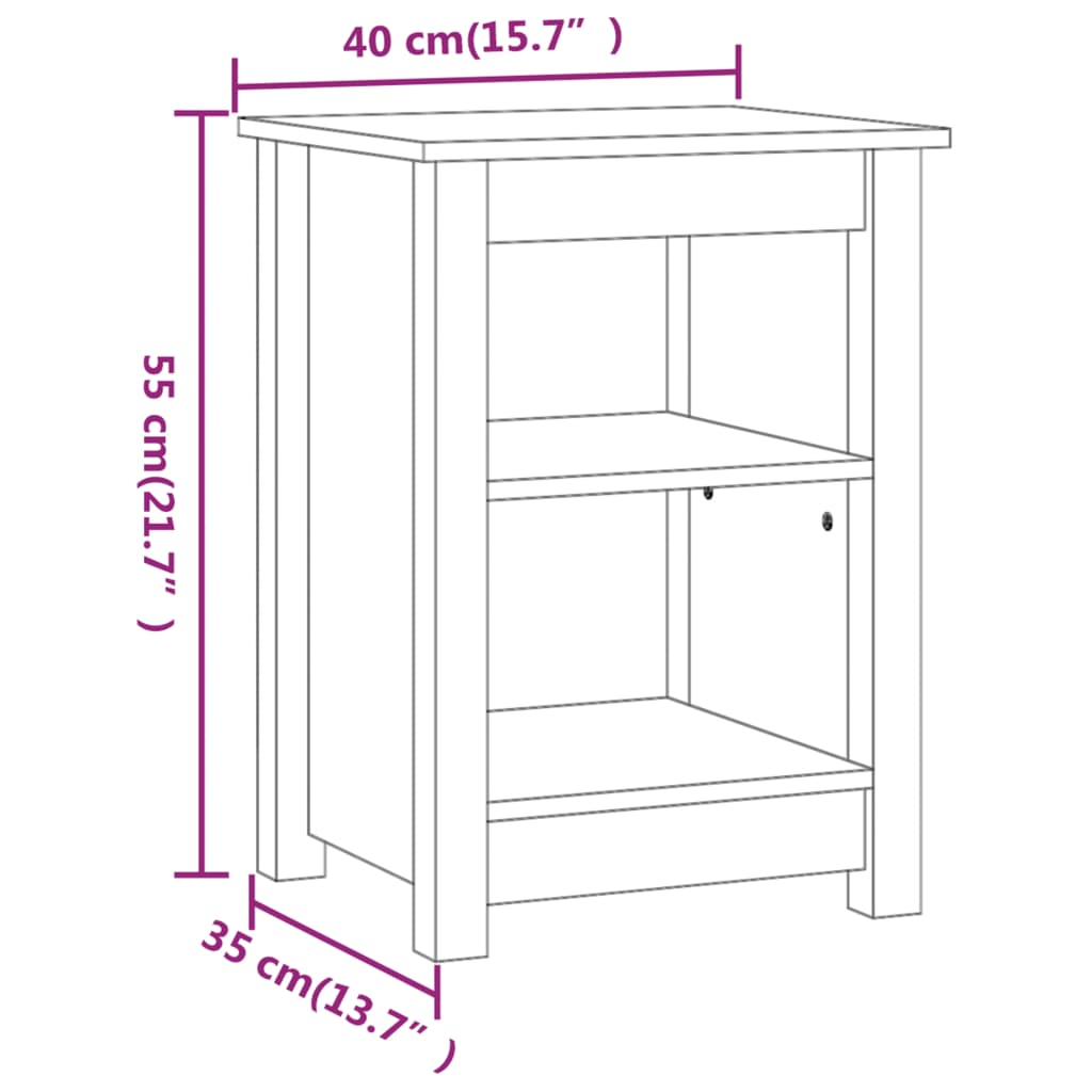 sengebord 40x35x55 cm massivt fyrretræ sort