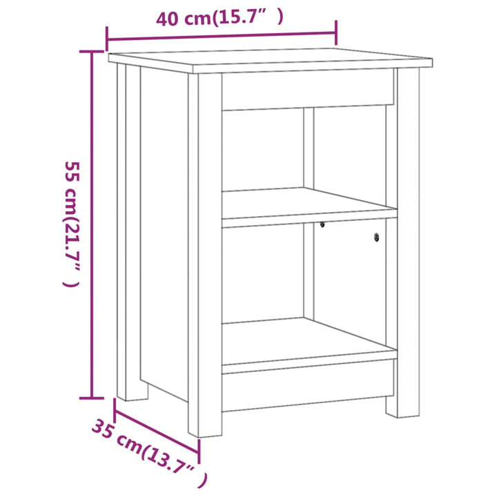 sengebord 40x35x55 cm massivt fyrretræ sort