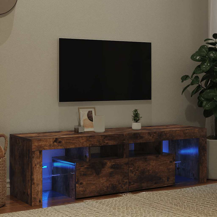 tv-bord med LED-lys 140x36,5x40 cm røget egetræsfarve