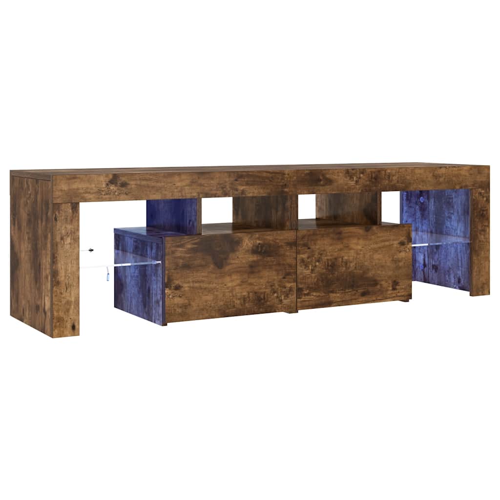 tv-bord med LED-lys 140x36,5x40 cm røget egetræsfarve