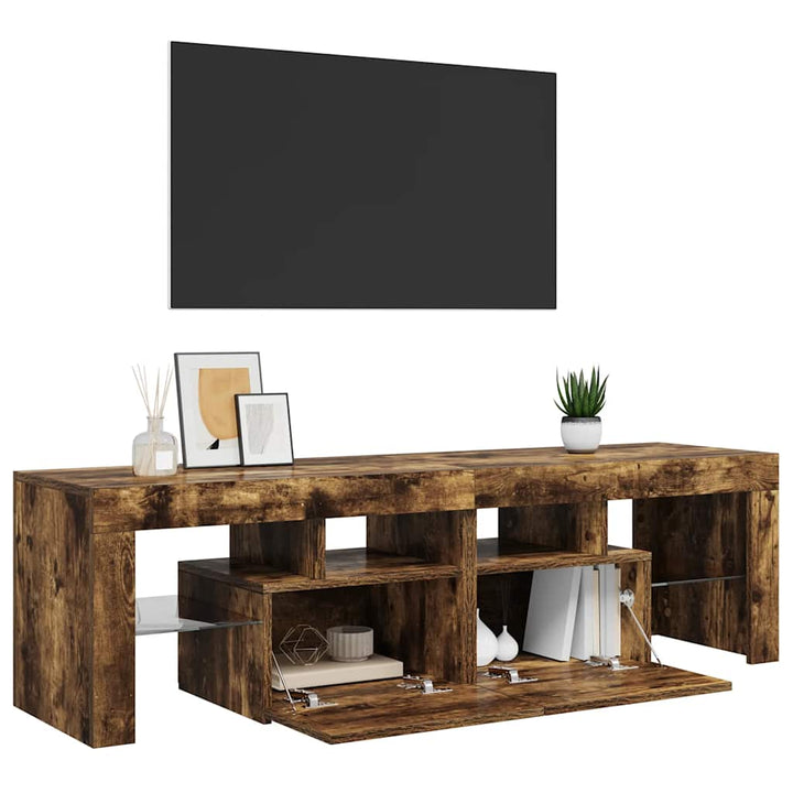 tv-bord med LED-lys 140x36,5x40 cm røget egetræsfarve