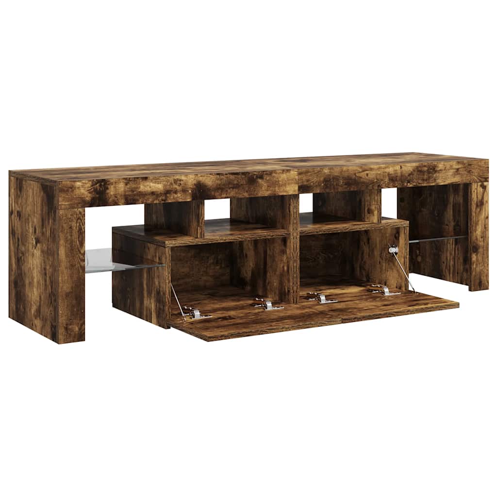 tv-bord med LED-lys 140x36,5x40 cm røget egetræsfarve