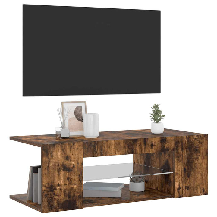 tv-bord med LED-lys 90x39x30 cm røget egetræsfarve