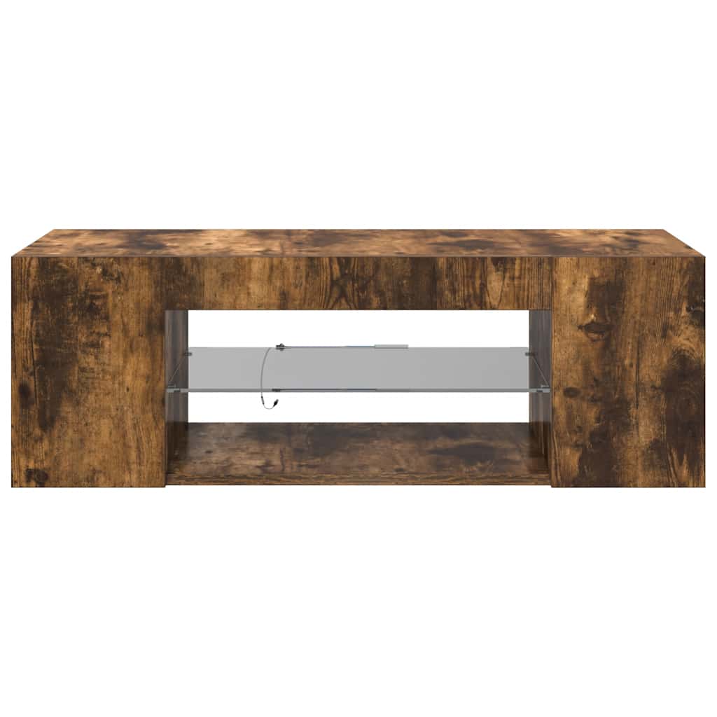 tv-bord med LED-lys 90x39x30 cm røget egetræsfarve