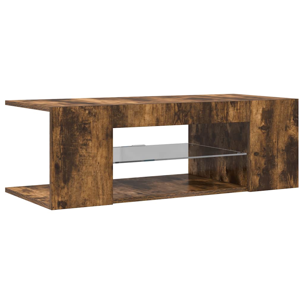 tv-bord med LED-lys 90x39x30 cm røget egetræsfarve
