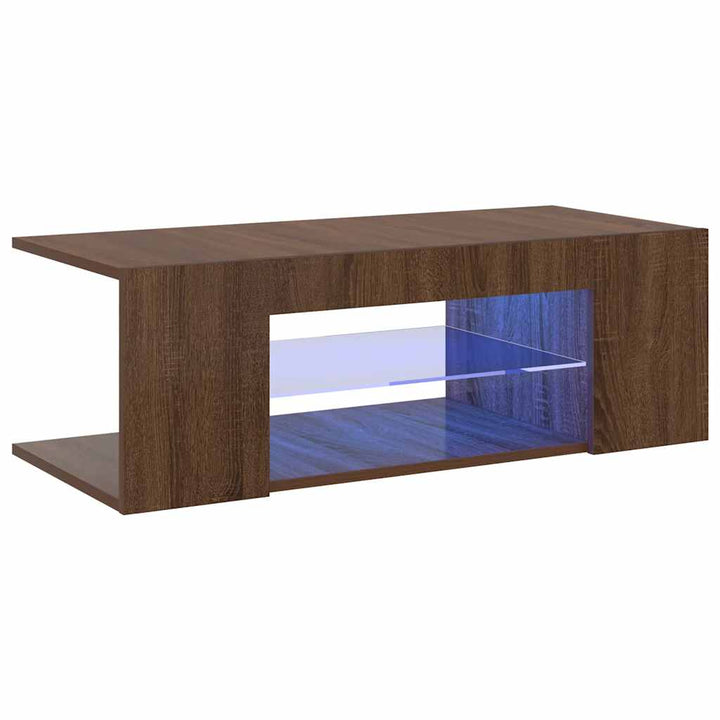 tv-bord med LED-lys 90x39x30 cm brun egetræsfarve