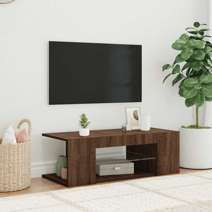 tv-bord med LED-lys 90x39x30 cm brun egetræsfarve