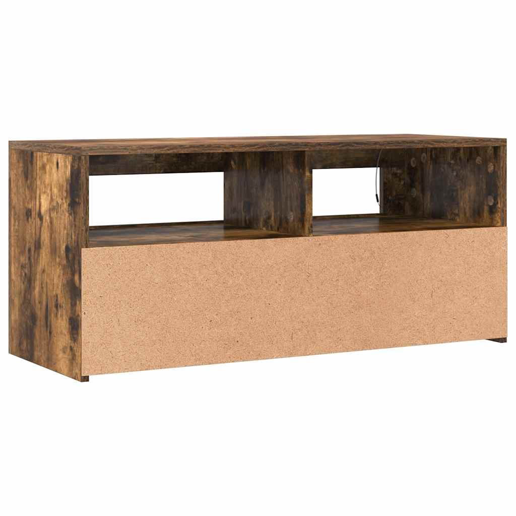 tv-bord med LED-lys 90x35x40 cm røget egetræsfarve