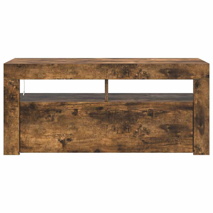 tv-bord med LED-lys 90x35x40 cm røget egetræsfarve