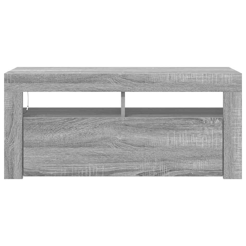tv-bord med LED-lys 90x35x40 cm grå sonoma-eg