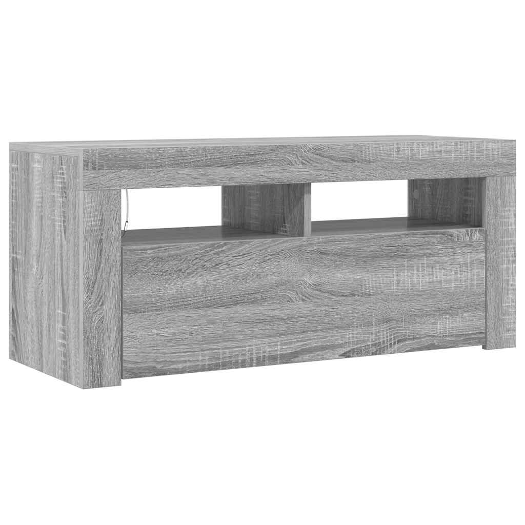 tv-bord med LED-lys 90x35x40 cm grå sonoma-eg