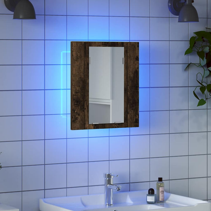 spejlskab med LED-lys 40x12x45 cm konstrueret træ røget eg