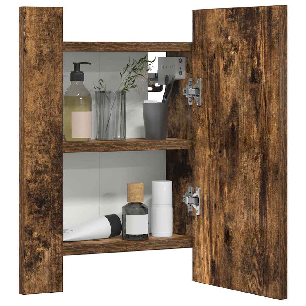 spejlskab med LED-lys 40x12x45 cm konstrueret træ røget eg