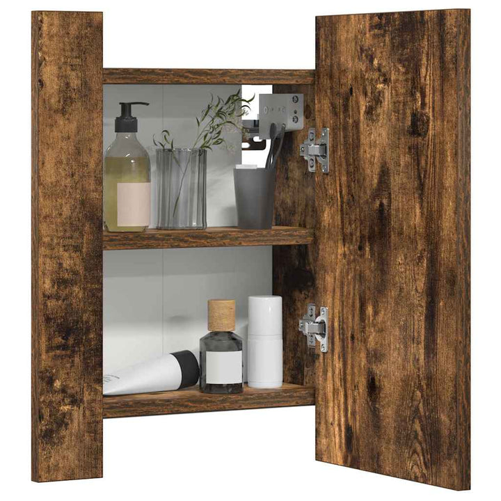 spejlskab med LED-lys 40x12x45 cm konstrueret træ røget eg
