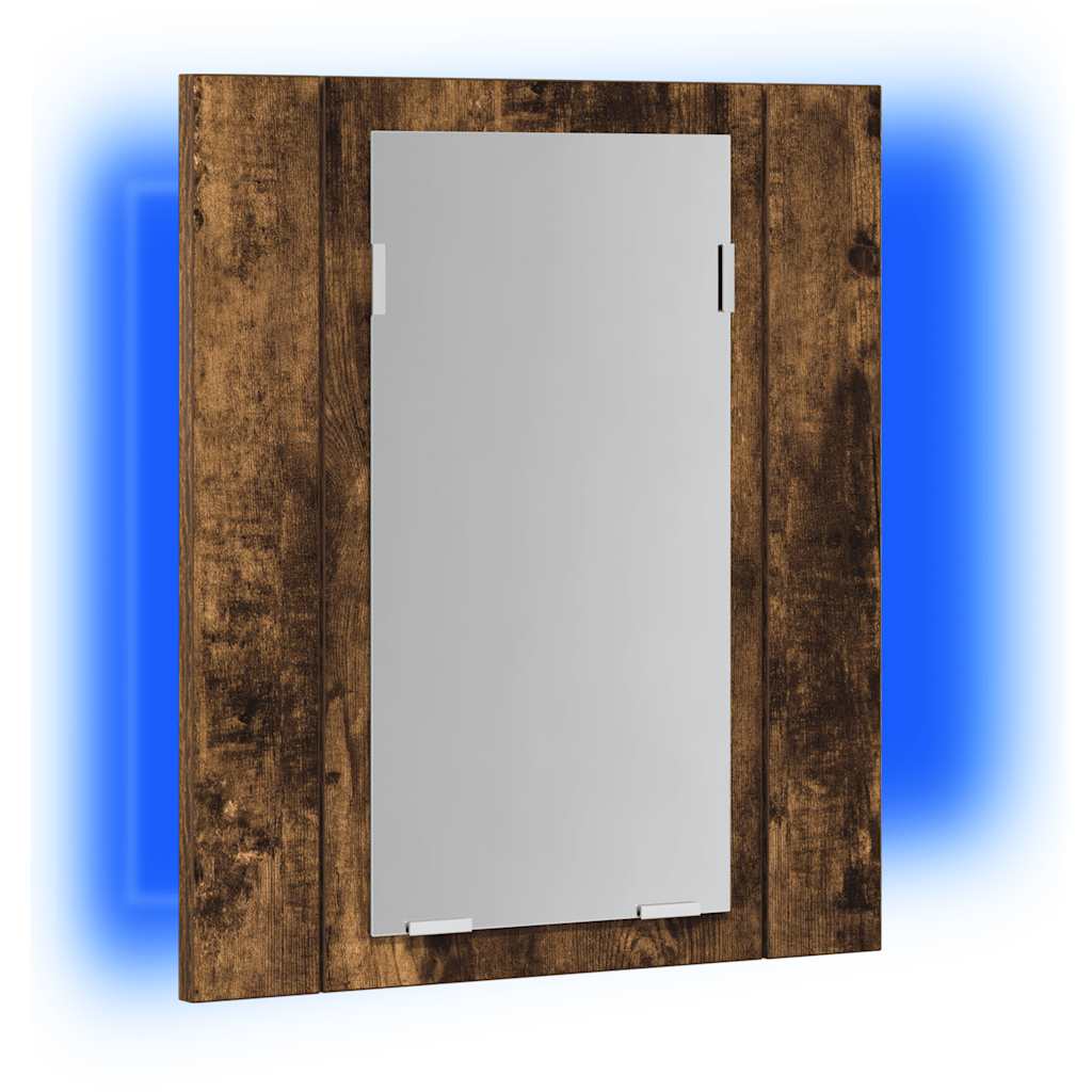 spejlskab med LED-lys 40x12x45 cm konstrueret træ røget eg