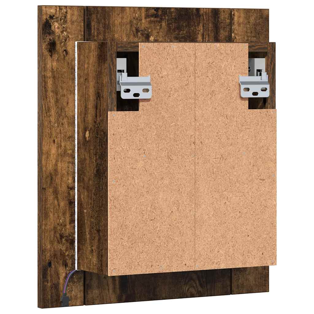 spejlskab med LED-lys 40x12x45 cm konstrueret træ røget eg